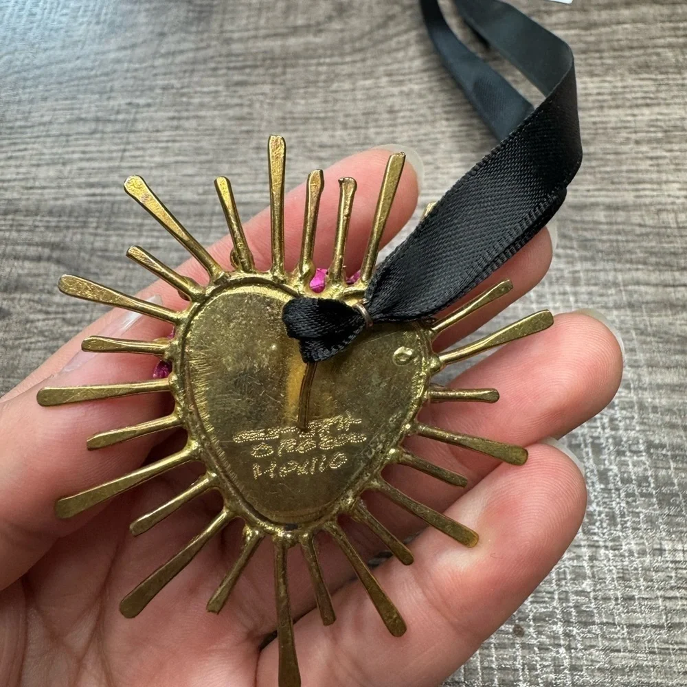 Edith Orozco Black Ribbon Necklace with Pink and Gold Sunburst Pendant